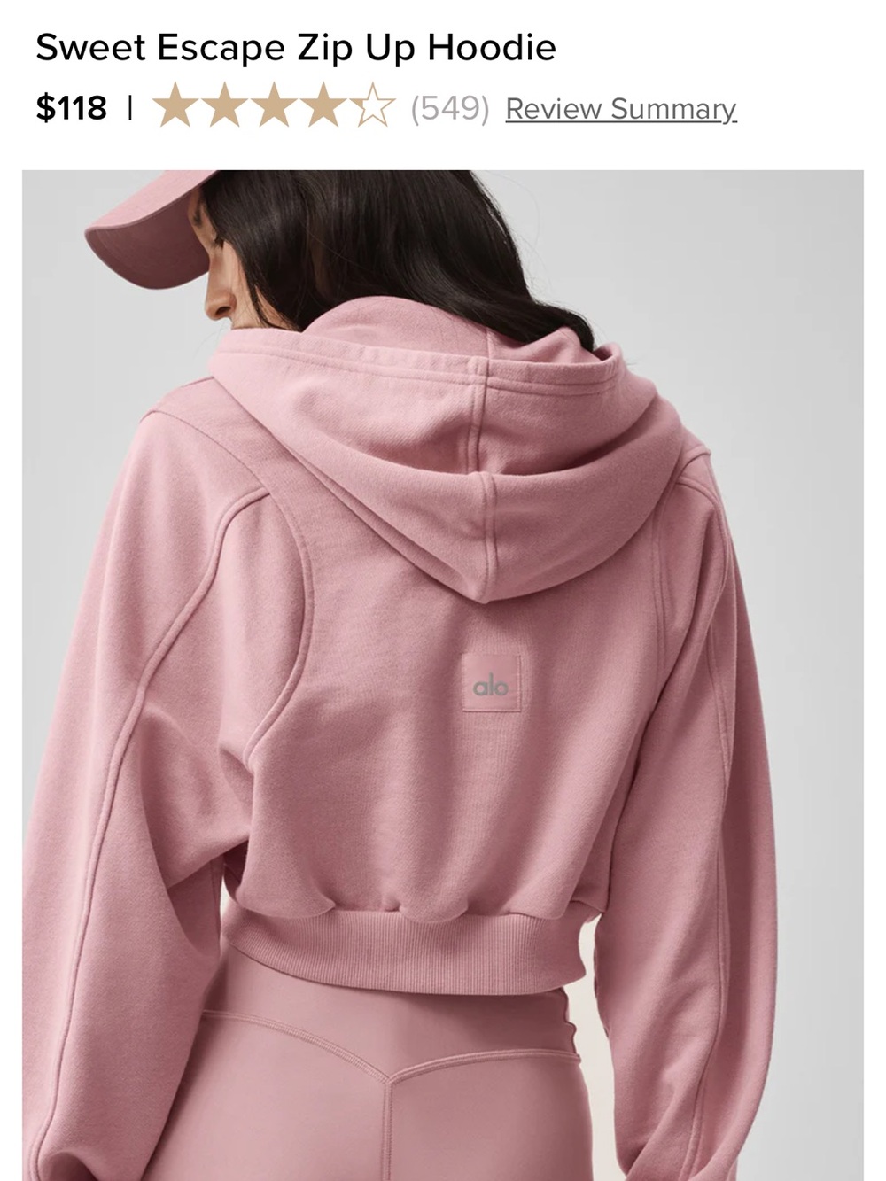 ALO Sweet Escape Zip Up Hoodie - Vintage Pink, Size M - Picture 2 of 5